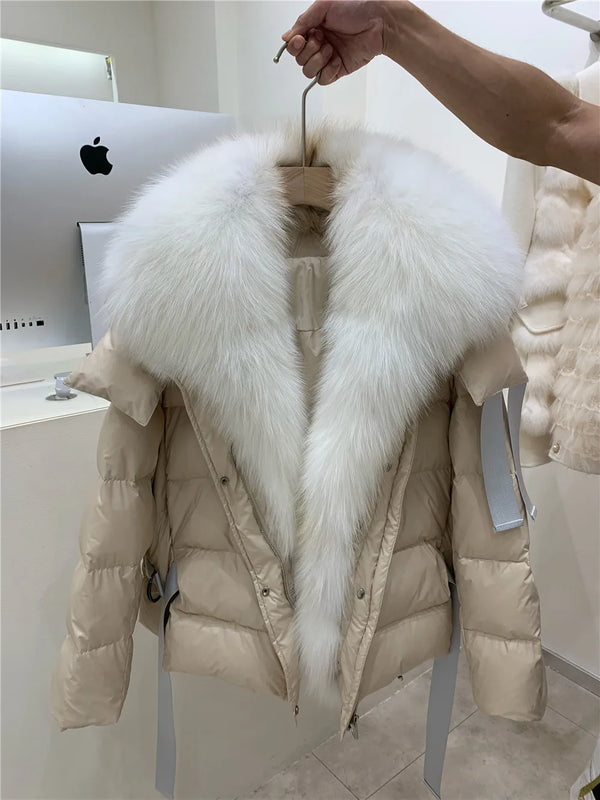 2023 Women Winter  Coat Real Big Fox Fur Collar With Goose Down Jacket Trim Light Autumn Outwear High Quality Lady Coats