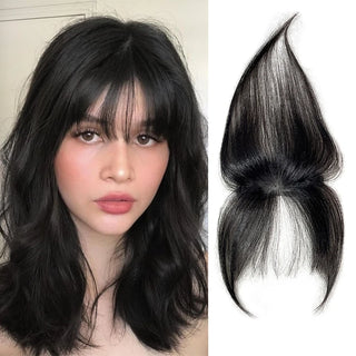 25cm 100% Real Human Hair 3D French Bangs Piece Cover Gray and Increase Hair Volume for Thinning Topper Hair Extension