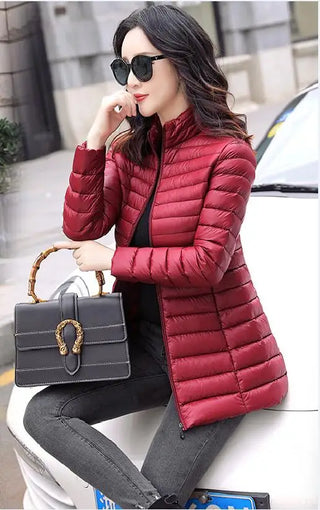 Buy wine-red Autumn Winter Women Basic Jacket Coat Female Slim Hooded Brand Cotton Coats Casual  Female Medium-Long Jackets Jaqueta Feminina