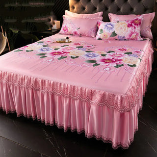 Buy 8 Bed Dress Sets Lace Bed Sheet Pillow Cases 3 Pieces/Set Set for King/Queen Double Size Bed Top Fashion Flower Bedding Set