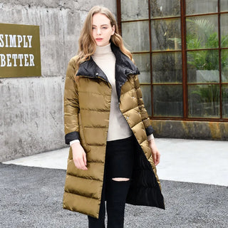 Buy gold 2022 Women Winter Coat Stand Collar White Duck Down Inner Women Light Long Jacket Coat Women Coat Casaco Feminino Parkas