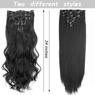 7Pcs/Set 16 Clips Hair Extension Black Long Straight Natural Hair Ombre Hairpiece Heat Resistant Fiber for Women Hairstyle