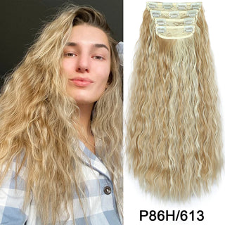 Buy p86h-613-curly 4Pcs/Set 20Inch Synthetic Hair Clip in Long Wavy Thick Hairpieces