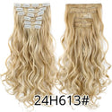 Alileader 22Inch Synthetic Long Curly 16Clips Clip in Hair Extensions Body Wave Hairpiece 6Pcs Resistant Fiber Ombre Blond Women