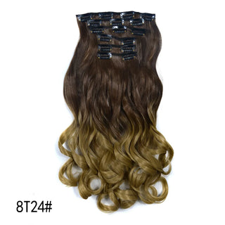 Buy my6c-8t24 16 Clips Clip in Hair Extension Long Synthetic Hair Heat Resistant Hairpiece Natural Wavy Ombre Hair Piece 6Pcs/Set 20Inch LIHUI