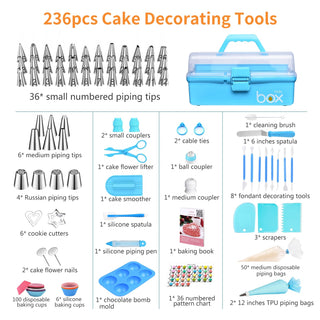 AK 236pcs Cake Tools Kit With Box Decorating Icing Piping Nozzles Set Pastry Bags Spatula Muffin Cupcake Mold Baking Supplies