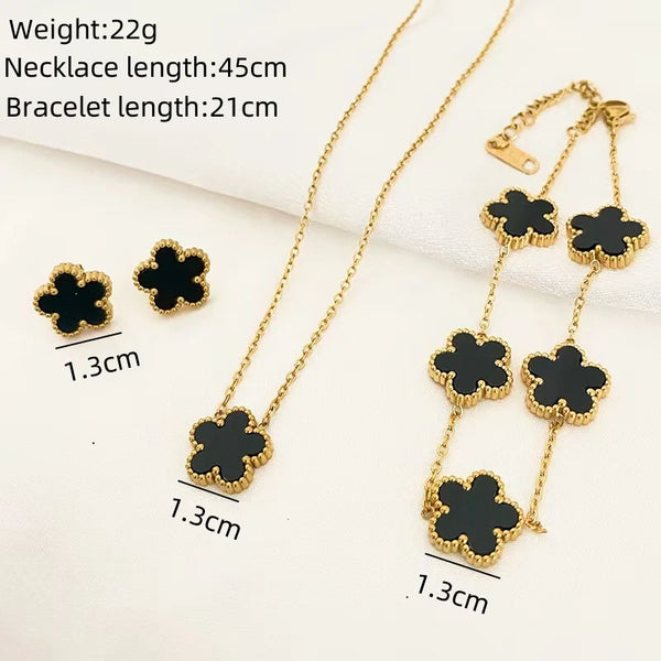 2024  Deluxe Cinquefoil Flower Pendant Necklace Earrings Bracelet Ladies Gift New Wave Stainless Steel Jewellery Set