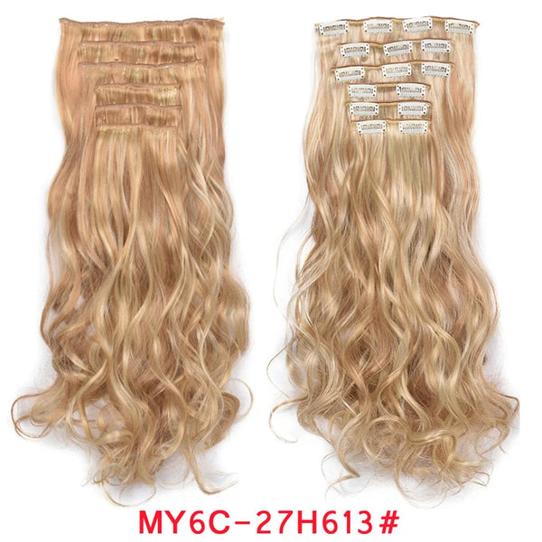 16 Clips Clip in Hair Extension Long Synthetic Hair Heat Resistant Hairpiece Natural Wavy Ombre Hair Piece 6Pcs/Set 20Inch LIHUI