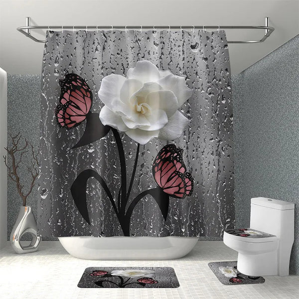 1PC Rose Flower Bathroom Curtain With 12 Hooks 3D Digital Printing Shower Curtain Fashion Polyester Waterproof Bathroom Decor