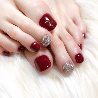 Buy style26 24pcs Blue Color Japanese Summer Wearable Foot Fake Nail Short Length Paillette Faux Rhinestone Decor Finished Press on Toenails