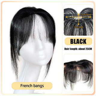 Buy a44-black 25cm 100% Real Human Hair 3D French Bangs Piece Cover Gray and Increase Hair Volume for Thinning Topper Hair Extension