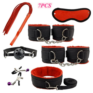 Buy nylon-7pcs-red BDSM Kit Sex Toys for Men Erotic Handcuffs Whip Sextoy Anal Plug Vibrator Bdsm Sex Bondage Set Adult Toys Sm Products Sex Toys