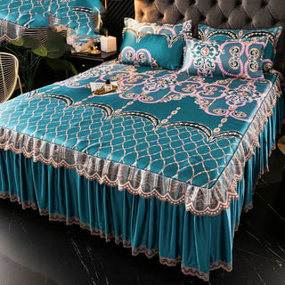 Buy 6 Bed Dress Sets Lace Bed Sheet Pillow Cases 3 Pieces/Set Set for King/Queen Double Size Bed Top Fashion Flower Bedding Set