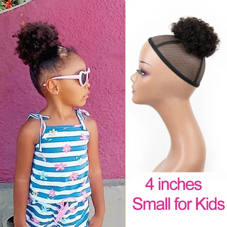 Buy 4inch-small-for-kids Afro Kinky Curly Ponytail Human Hair Extensions Buns Chignon Afro Puff Drawstring Curly Ponytail Remy Human Hair for Black Women