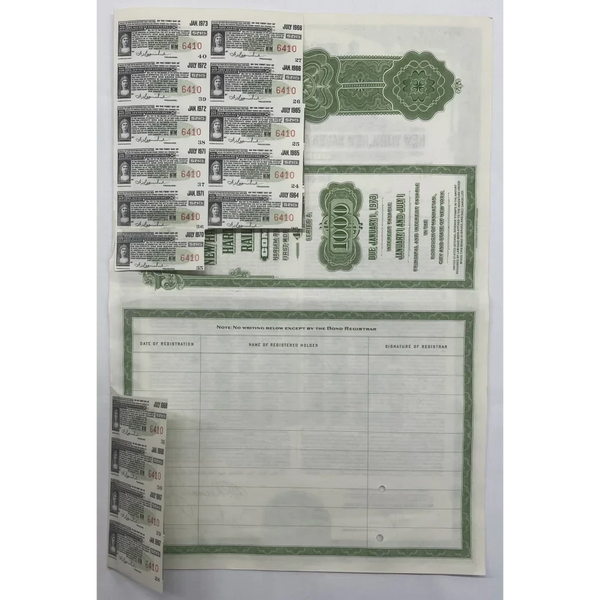 1953 New York New Haven and Hartford Railroad Gold Bond Certificate, W/Coupons