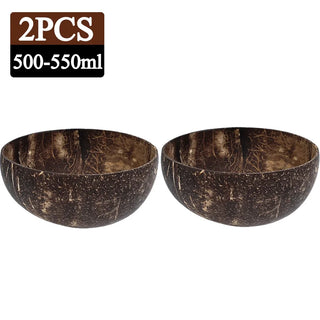 Buy 550ml-2pcs 550/400/300Ml Natural Coconut Bowl Dinner Set Handmade Wooden Tableware Wood Spoon Dessert Fruit Salad Mixing Rice Ramen Bowl