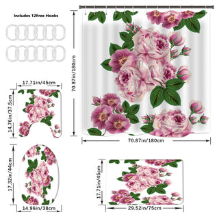 Buy a 4 Pcs Shower Curtain Sets With 12 Hooks Flowers Floral With Non-Slip Rugs Toilet Lid Cover and Bath Mat Bathroom Decor Set