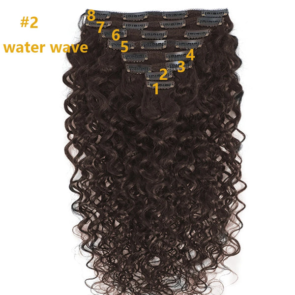 Dark Brown Water Wave Human Hair Clip in Extentions