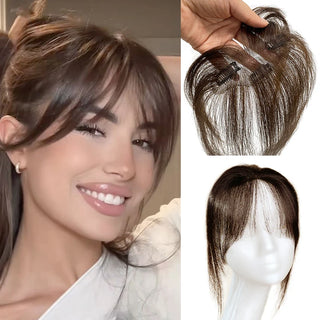 25cm 100% Real Human Hair 3D French Bangs Piece Cover Gray and Increase Hair Volume for Thinning Topper Hair Extension