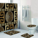 3D Luxury Black Gold Greek Key Meander Baroque Bathroom Curtains Shower Curtain Set for Bathroom Modern Geometric Bath Rug Decor