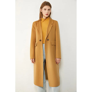 Buy deep-yellow Amii Minimalism Winter 100%wool Women&#39;s Coat Temperament Lapel Knee-Length Double-Sided Woolen Coat Winter Coat Women 12030467