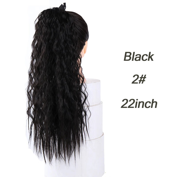 AILIADE Synthetic 22inch Long Bouncy Curly Hair  Ponytail Extensions Hairpiece Drawstring Heat Resistant Brown Hair Extension