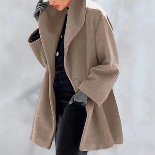 Buy khaki 2021 Women Shawl Collar Fleece Coat Elegant Blend Coats Long Sleeves Coat Outerwear Jackets Solid Color Streetwear