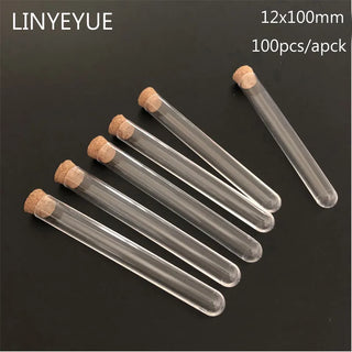 100pcs/Lot 12*100mm Clear Plastic Test Tube With Cork Transparent Test-Tube