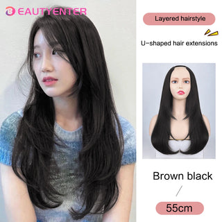 Buy 1b-30hl BEAUTY U-Shaped Hair Extension Synthetic Hair Long Straight Clip in Hair Extensions False Hair Black Ren Hair Pieces for Women