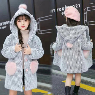 Buy gray 2024 New Fashion Kids Girl Overcoat Autumn Winter Clothes Wool Coat for Teens Jacket Warm Long Outerwear Coats Children Clothing