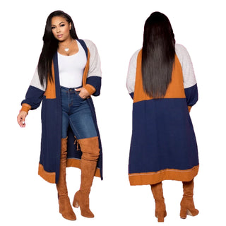 Buy blue 2022 Winter Women Loose Trench Full Sleeve Patchwork Coats Cardigan Casual Fashion Overcoat Women Windbreaker Outercoat