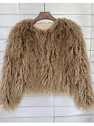 Buy ki-qi Colorful Boho Furry Faux Fur Coat Women Fur Coats Autumn Winter Pink White Shaggy Faux Fur Jacket Tops Festival Clothing