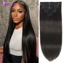 Clip in Hair Extensions Brazilian Human Hair Clip in Extensions Straight Full Head Seamless Invisible Natural Black 1B for Woman