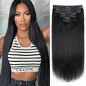 Clip in Hair Extensions Human Hair Brazilian Straight Clip in Natural Black Color Clip Ins Remy Hair 20 22 24 26 Inch for Women