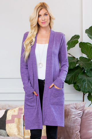 Buy lilac-grey Brushed Sweater Pocket Cardigan