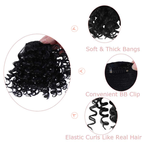 AILIADE Women Afro Kinky Curly Bang Fake Fringe Clips in Bangs Wig Hair Natural Black Bang Synthetic Hair Extension