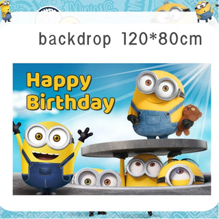 Buy backdrop-120x80cm Big Eye Yellow Man Birthday Decoration Disposable Tableware Tablecloth Plate Cup Balloon Baby Shower Boys Girls Party Supplies