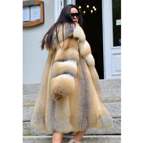 BFFUR Fashion Real Fox Fur Coat Women Winter Luxury Overcoats High Qulaity Natural Gold Island Fox Fur Jackets Whole Skin Coats