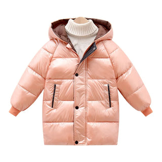 Buy orange 2023 Winter Girls Down Jackets Autumn Fashion Boys Warm Down Jacket Kids Hooded Outerwear High Quality Children Snowcoat Coats