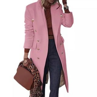 Buy pink Autumn Winter 2023 Women Jackets Lapel Wool Coats Solid Double Breasted Ladies Knee Length Blends Coat Womens Plus Size Overcoat