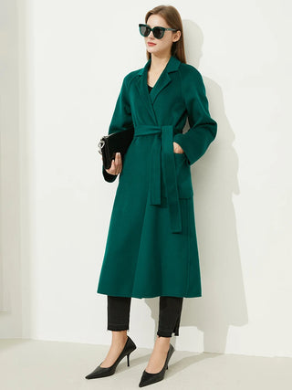 Buy dark-green AMII Minimalism Wool Coat Women 2022 Winter 100% Wool Solid Commuter Casual Lace-Up Elegant French Style Clothing Coats 12130554