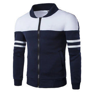 Buy blue 40# Fashion Men Jacket Coat Black Striped Coat Autumn Winter Zipper Sportswear Patchwork Jacket Long Sleeve Coats Женская Куртка