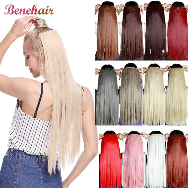 BENEHAIR Synthetic Clip in Hair Extension Long Straight Hair Piece Clip Hair Red Pink Purple Grey Hairpiece Fake Hair for Women