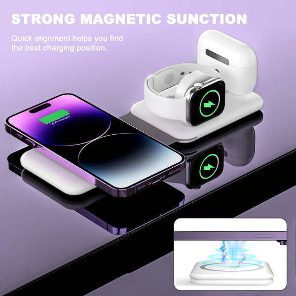 3 in 1 for iPhone 14Pro Max/13/12Pro/11/Xs/ Fast Magnetic Qi Wireless Charger Fast Charging for Apple Watch 8/7 for Airpods Pro