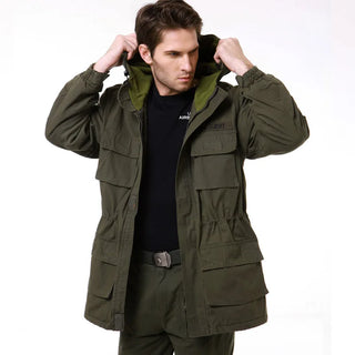 Buy fleece-green Classic M65 Jacket Men&#39;s Windbreaker Coat Multiple Pockets Pure Cotton Trench Men&#39;s Clothing Winter Fleece Jacket Coats A2F802