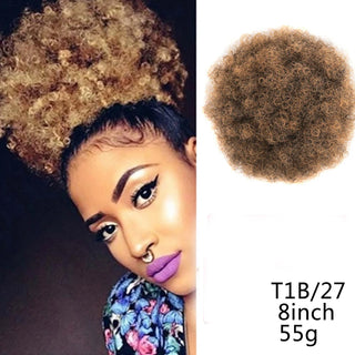 Buy t1b-27 8inch Afro Puff Synthetic Hair Bun Chignon Hairpiece for Women Wig Drawstring Ponytail Kinky Curly Clip in Extensions Pony Tail