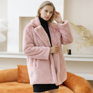 Buy pink 2022 Autumn Winter New Women Faux Fur Coat Elegant Fluffy Thick Warm Artificial Fur Coats