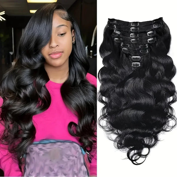 Body Wave Clip in Hair Extensions Real Human Hair Natural Black Color Body Wave Clip in Hair Extension for Women 100% Human Hair