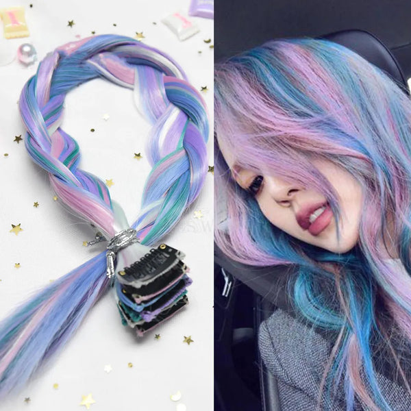 AIYEE Hair Extensions Pure RainBow Hairpiece Clip in Hair Piece Synthetic Long Straight Ombre Pink Red Rainbow Hair Piece