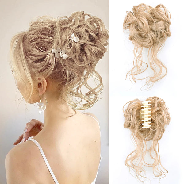 Chorliss Synthetic Claw Chignon Women Messy Curly Fluffy Hair Bun Clip in Ponytail Hair Extensions Natural False Hairpieces